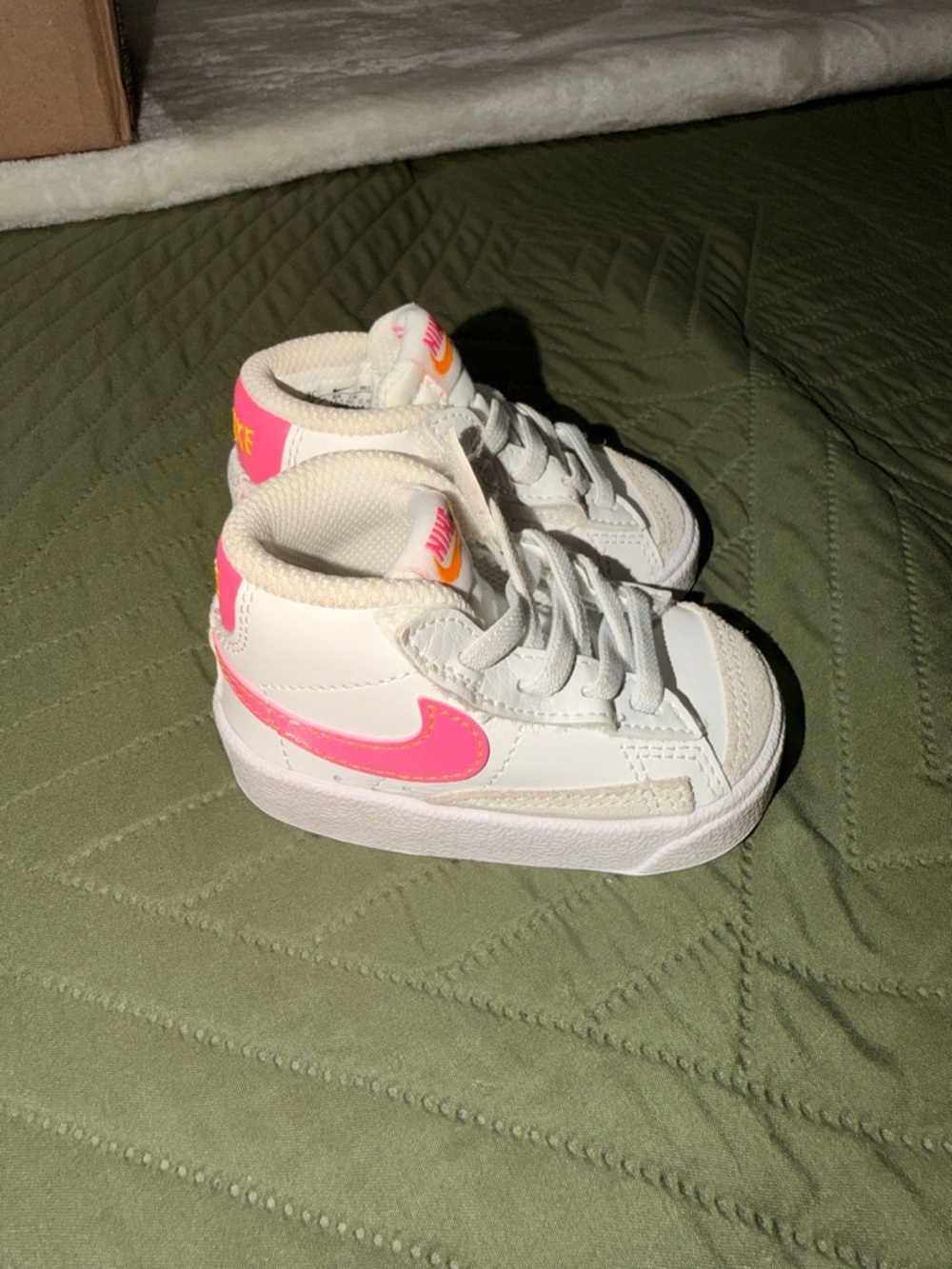 Nike Kids White High-Top Sneakers with Pink Swoosh